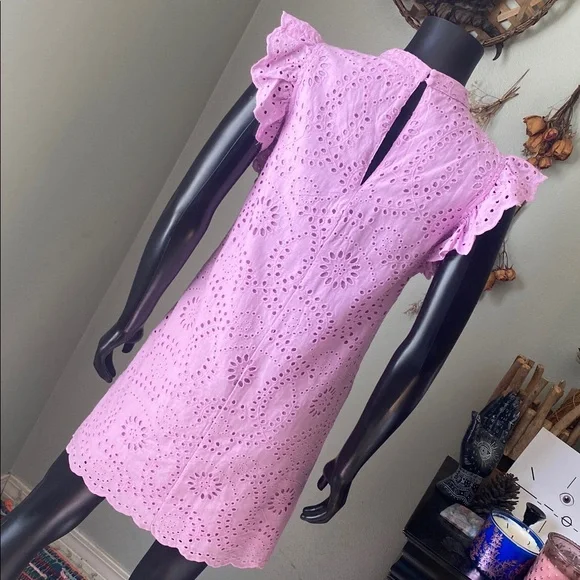 TCEC Lavender Pink Hue Eyelet Dress with Ruffled Sleeves - Picture 8 of 14